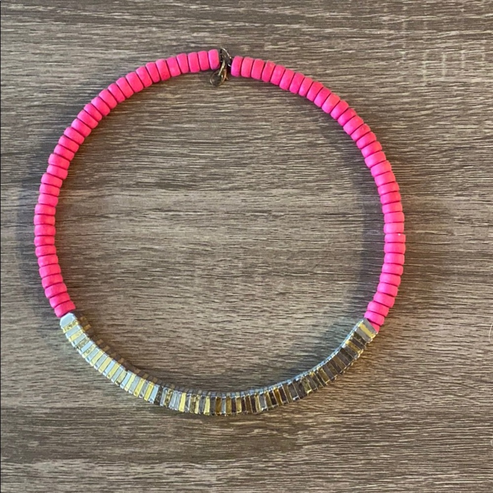 Hot Pink and Mixed Metal Choker Necklace